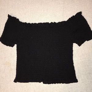 Black, scrunched, off shoulder crop top
